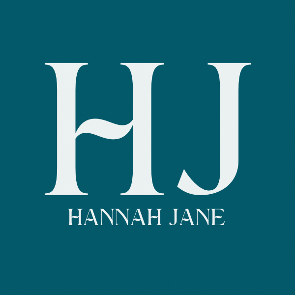 Logo with 'HJ' initials and 'HANNAH JANE' text on a teal background